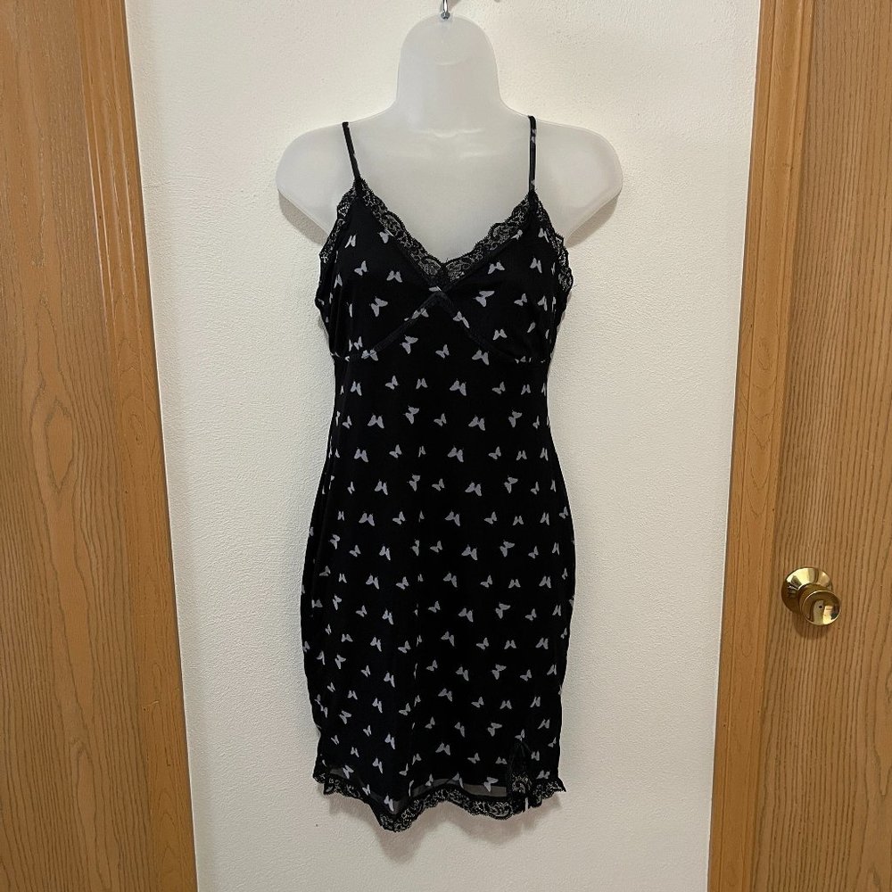 Black Slip Dress with Purple Butterflies (Small)